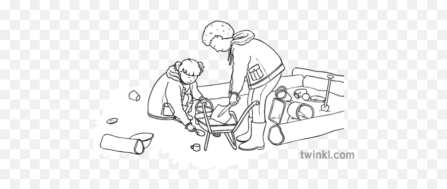 Children Playing In Yard Black And White Illustration - Twinkl Line Art Png,Children Playing Png