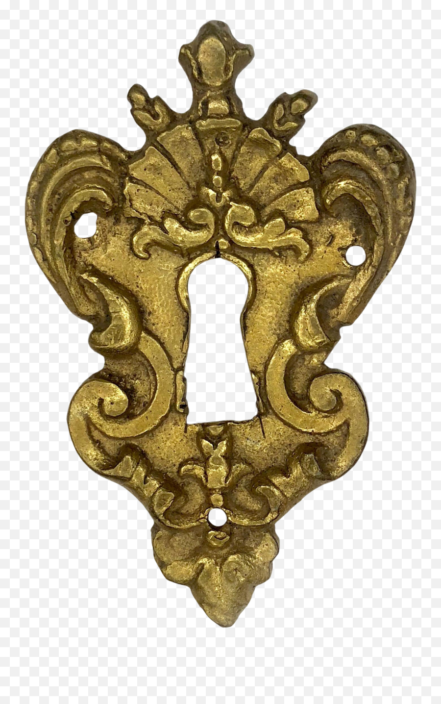 Antique French Victorian Ornate Brass Escutcheon Keyhole Cover - Illustration Png,Keyhole Png