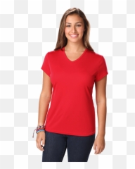 6302 - Redxssolidbg6302ladiesu0027 Value Wicking Vneck Tee Female Long Sleeve Orange Png,Red T Shirt Png