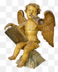 Italian 19th Century Antique Carved Wood Polychrome Angel Statue - The Thinker Png,Angel Statue Png