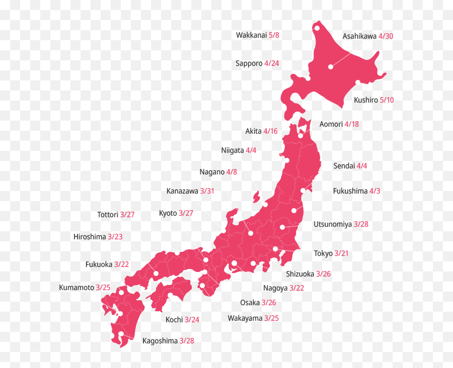 Japan 2020 Cherry Blossom Forecast - Japan Map Png,Sakura Petals Png