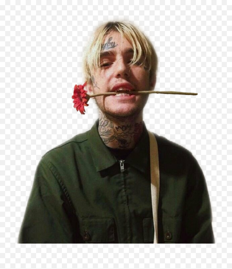 Download Hd Lil Peep Rose In Mouth Transparent Png Image - Lil Peep Long Hair,Mouth Png