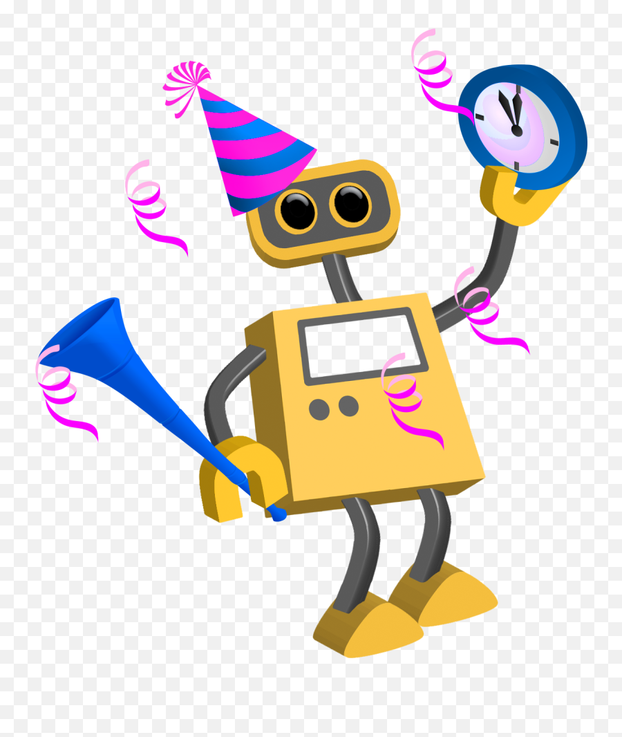Robot 76 Happy New Year No Date Tim - New Year 2018 Cartoon Png,Happy Transparent Background