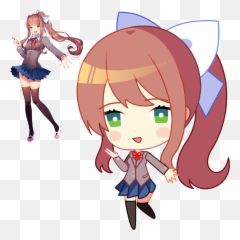 Chibi Monika Menu Pose Sprite Png - Ddlc Chibi Sprites Monika,Monika Png