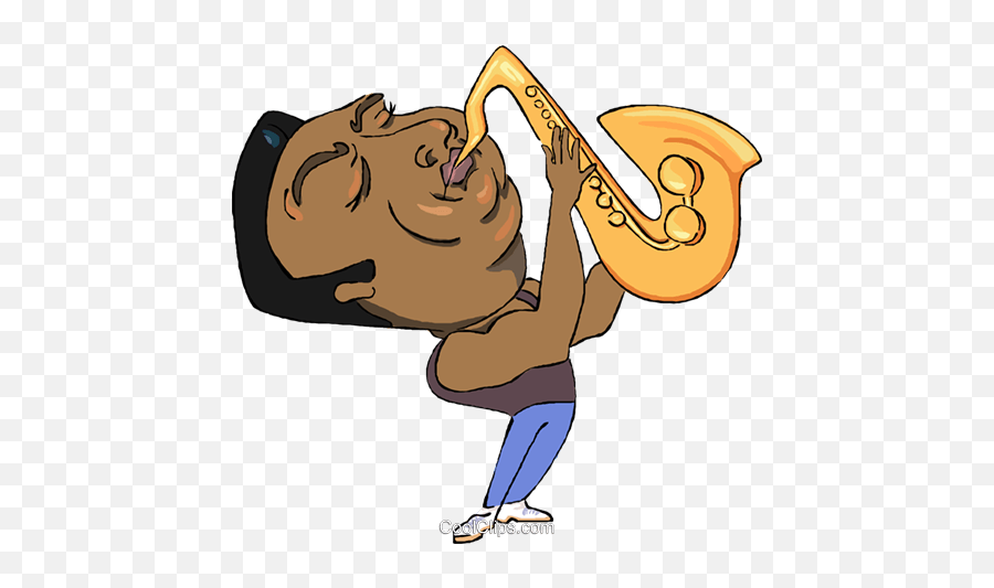 Man Playing The Saxophone Royalty Free Vector Clip Art - Cartoon Blues Instruments Png,Sax Png
