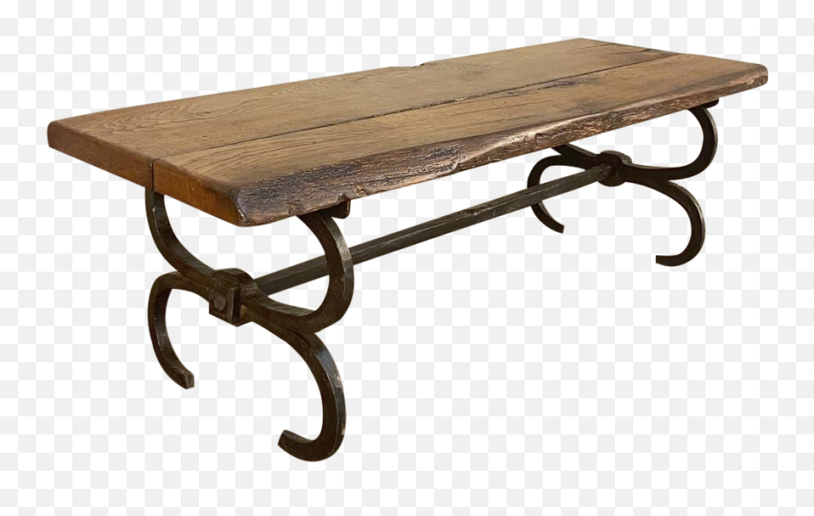Antique Rustic Wrought Iron And Wood Plank Coffee Table - Coffee Table Png,Wood Plank Png