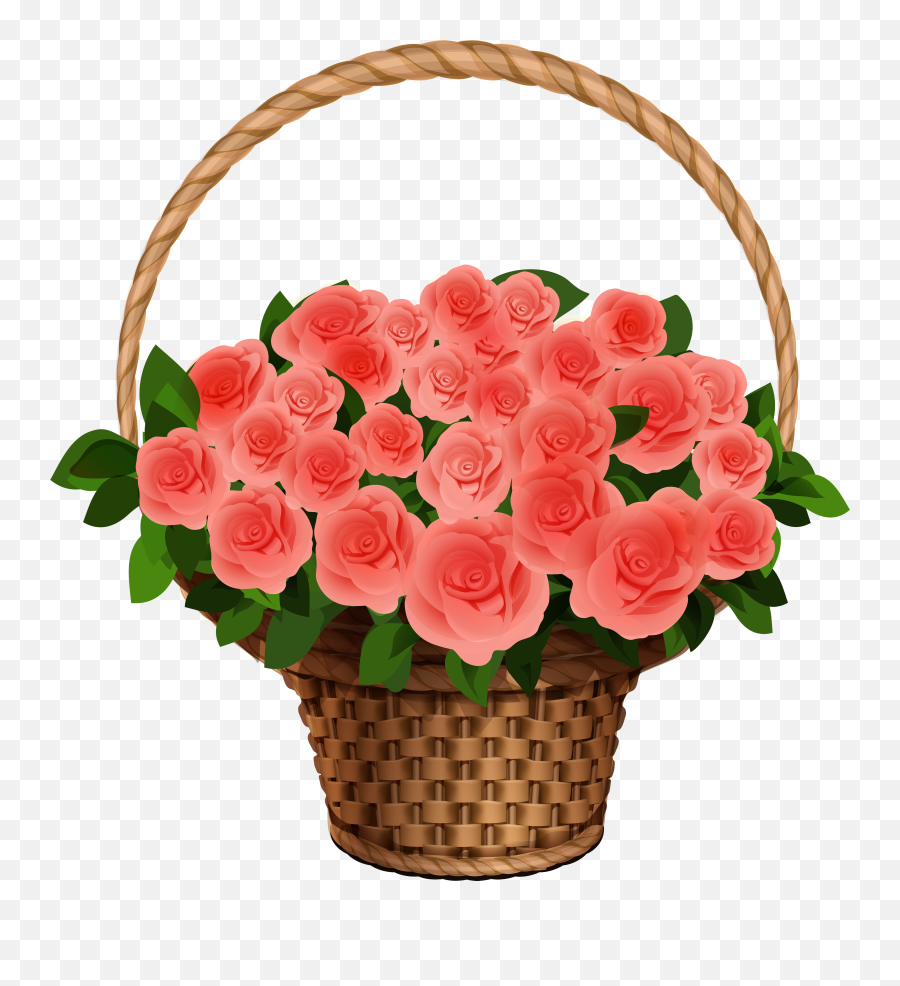 Basket With Red Roses Png Clipart Image - Flower Bouquet Basket With Flower,Red Flowers Png