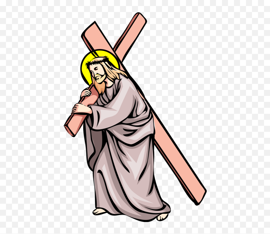 Vector Illustration Of Jesus Christ Carries Cross To Clipart - Jesus Drawing Images In The Cross Png,Jesus Christ Transparent