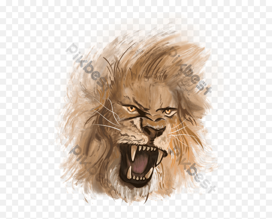 Roaring Lion Ink Painting Png Free - East African Lion,Lion Roaring Icon