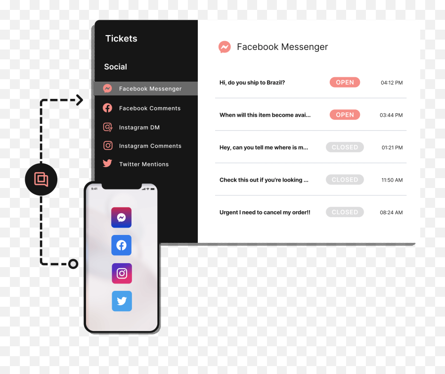 Social Media Support Inside Your Ecommerce Helpdesk Gorgias - Vertical Png,Social Media Icon Set Instagram