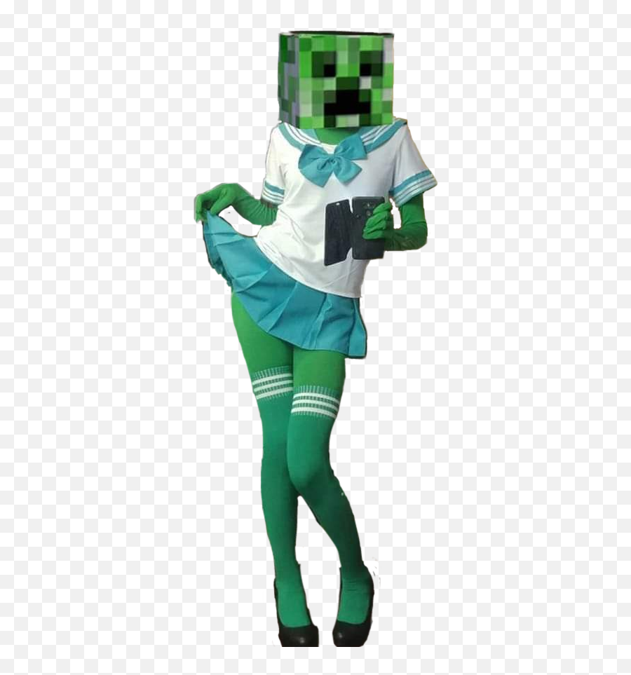 Creeper Meme Girl Cosplay Sticker By Lizp255 - Minecraft Creeper Cosplay Png,Minecraft Creeper Png
