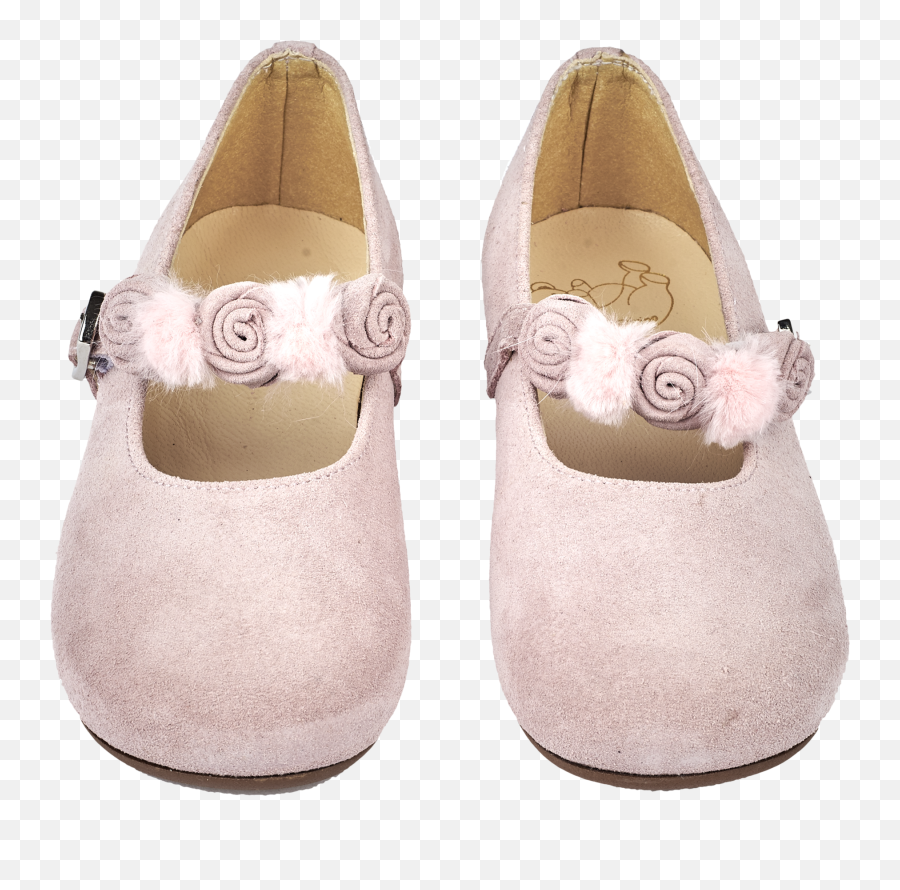 Girl - Suede Ballerina Shoes With Floral And Pompom Straps Ballet Flat Png,Ballerina Shoes Png