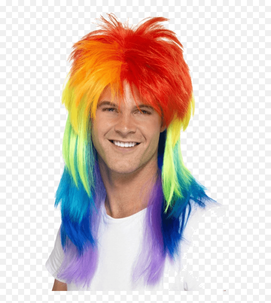 Adult Mullet Multicoloured Wig - Rainbow Mullet Wig Png,Mullet Png