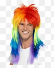 Adult Mullet Multicoloured Wig - Rainbow Mullet Wig Png,Mullet Png