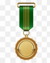 Green Ribbon Png Clipart Image - Gold Medal With