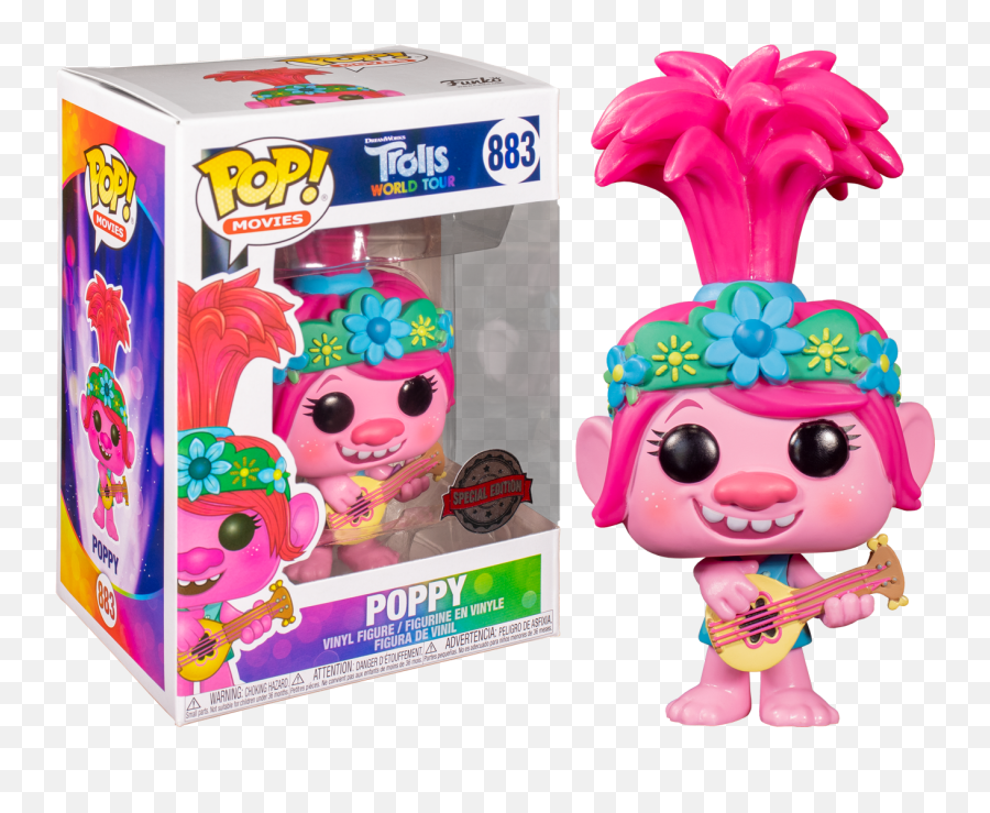 Funko Pop Trolls World Tour - Queen Poppy With Guitar 883 Trolls World Tour Funko Pop Png,Poppy Troll Png
