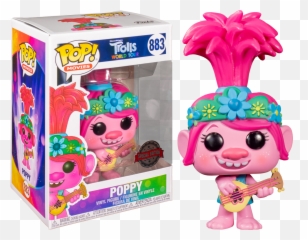 Funko Pop Trolls World Tour - Queen Poppy With Guitar 883 Trolls World Tour Funko Pop Png,Poppy Troll Png