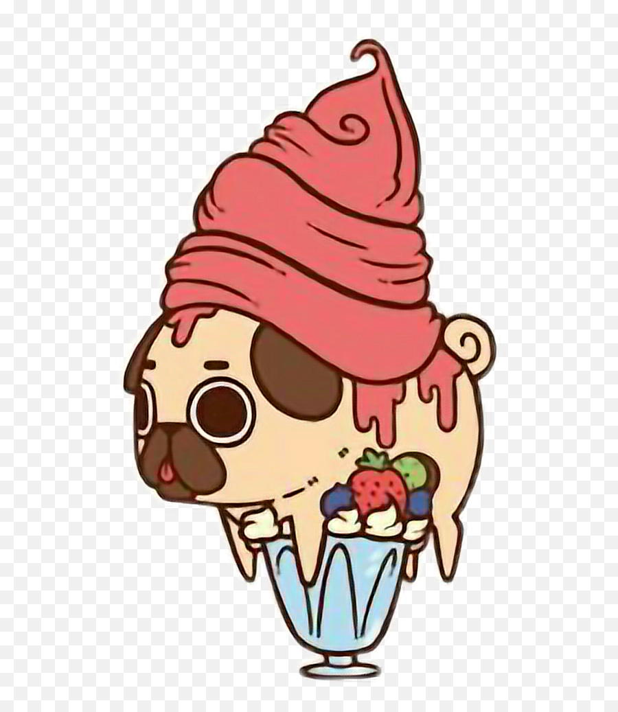 Cute Kawaii Pug Chibi Food Frozen Yogurt Freetoedit - Girly Png,Frozen Yogurt Png