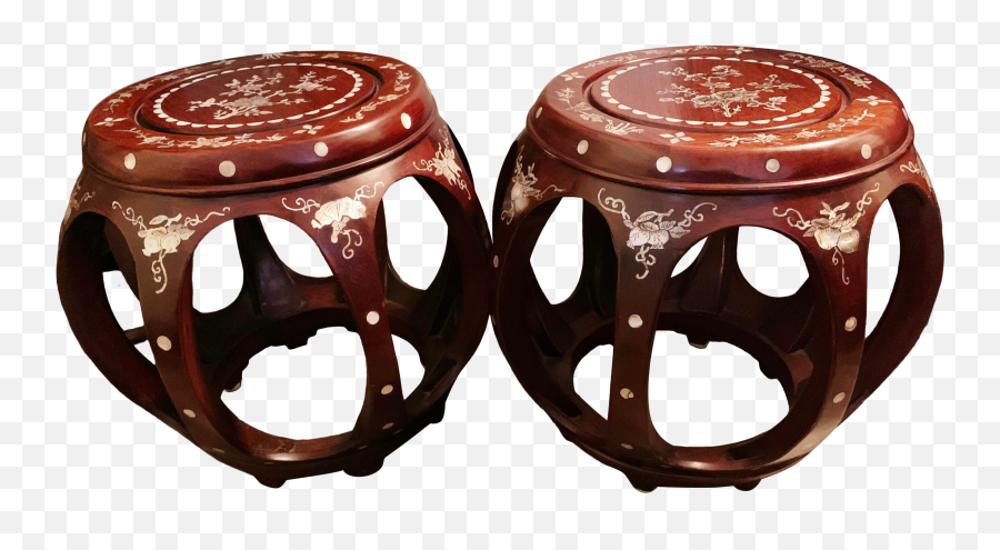Late 20th Century Chinese Rosewood Mother Of Pearl Drum Stools - A Pair Stool Png,Pearl Icon