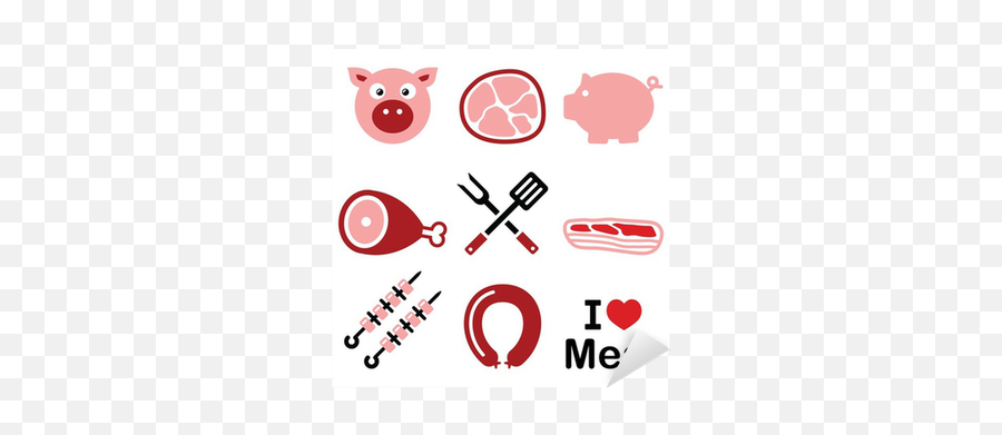 Sticker Pig Pork Meat - Pink Ham And Bacon Icons Set Pancetta Icon Png,Pork Icon
