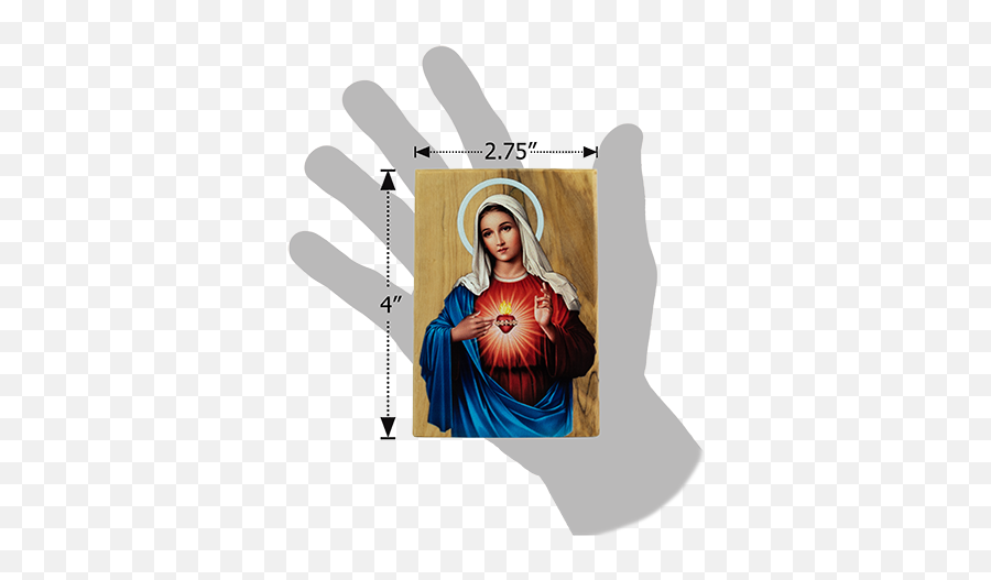 Virgin Mary Immaculate Heart Holy Land Olive Wood Color Icon Made In Bethlehem - Religious Veil Png,Virgin Mary Icon Images