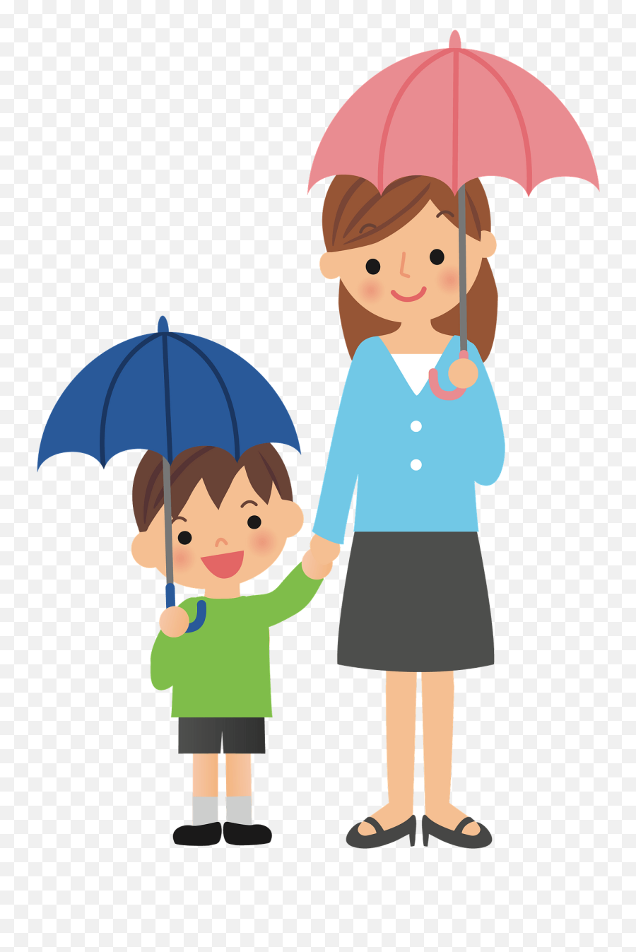 Kid And Mum Under Two Umbrellas Clipart Free Download - Kid With Umbrella Drawing Png,Umbrella Clipart Png