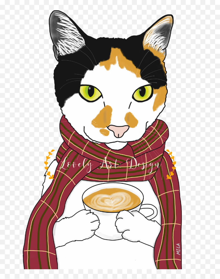 Katze Tricolorcat Cappuchino Herbst Schal Mila Clipart - Cat Apparel Png,Mila Kunis Gif Icon