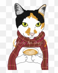 Katze Tricolorcat Cappuchino Herbst Schal Mila Clipart - Cat Apparel png