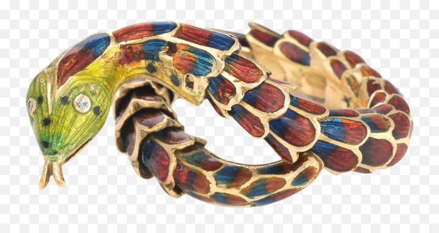 Vintage Snake Ring 18 Karat Gold Enamel - Python Png,Snake Scales Png