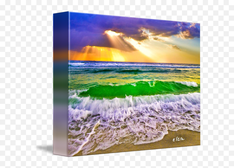 Beach Sunset And Breaking Ocean Waves By Eszra Tanner - Breaking Waves And Sunset Png,Beach Waves Png