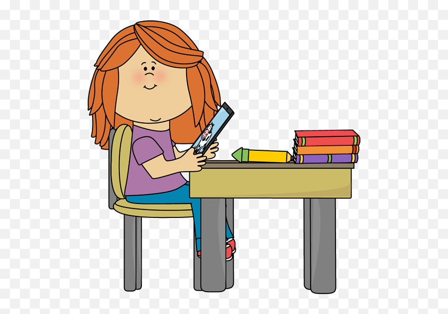 Technology Kids Clip Art School Clipart - Girl In Girl Sitting At Desk Clipart Png,School Clipart Png