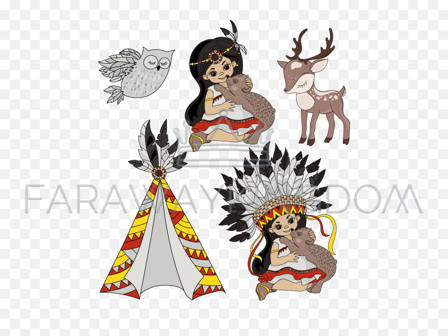 Pocahontas Life Indians Princess Pets Vector Illustration Set - American Indians Png,Pocahontas Png