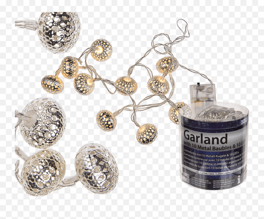 Fairy Light With Silver Coloured Metal Baubles U0026 10 Warm Png