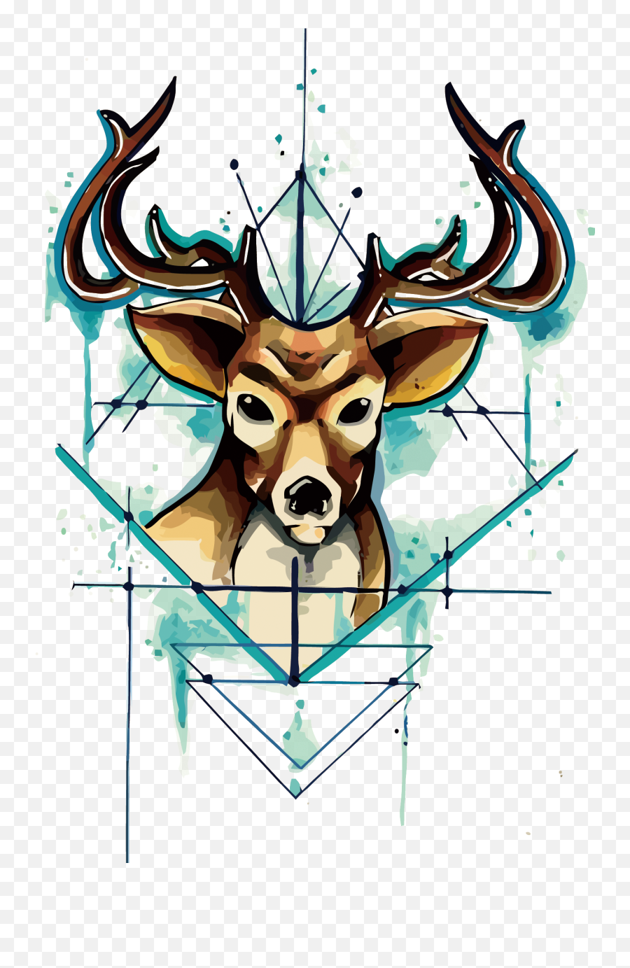 Tattoo Head Deer Watercolor Vector - Kepala Rusa Vektor Png,Deer Skull Png