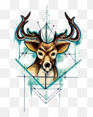Tattoo Head Deer Watercolor Vector - Kepala Rusa Vektor Png