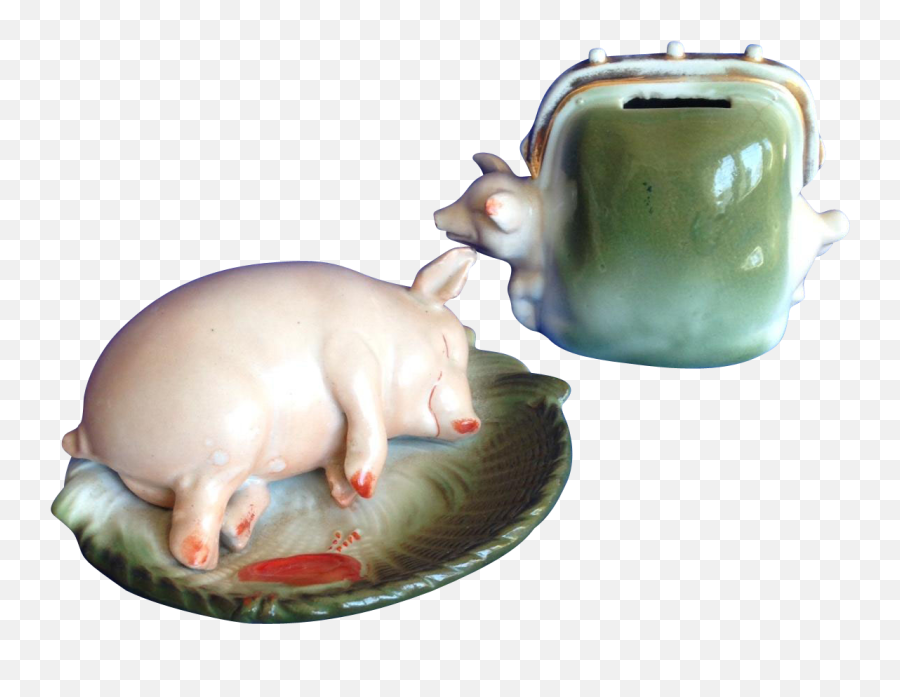 Royal Bayreuth Piggy Bank And Pig Pin Dish - Domestic Pig Png,Piggy Bank Transparent Background