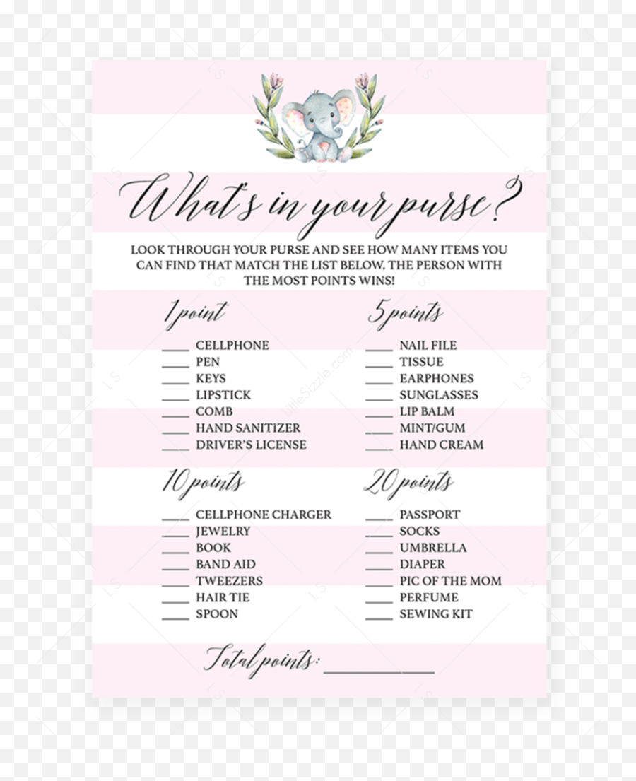Download Hd Pink Baby Shower Game Whatu0027s In Your Purse - Protea Png,Whats A Png File
