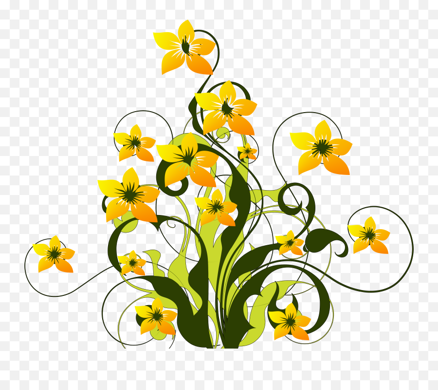 Drawing Of A Bush Yellow Flowers With Green Leaves Free Image - Flowers Swirl Png,Flower Bush Png