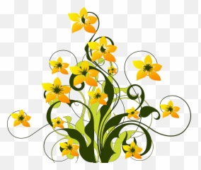 Drawing Of Bush Yellow Flowers With Green Leaves Free Image - Flowers Swirl png