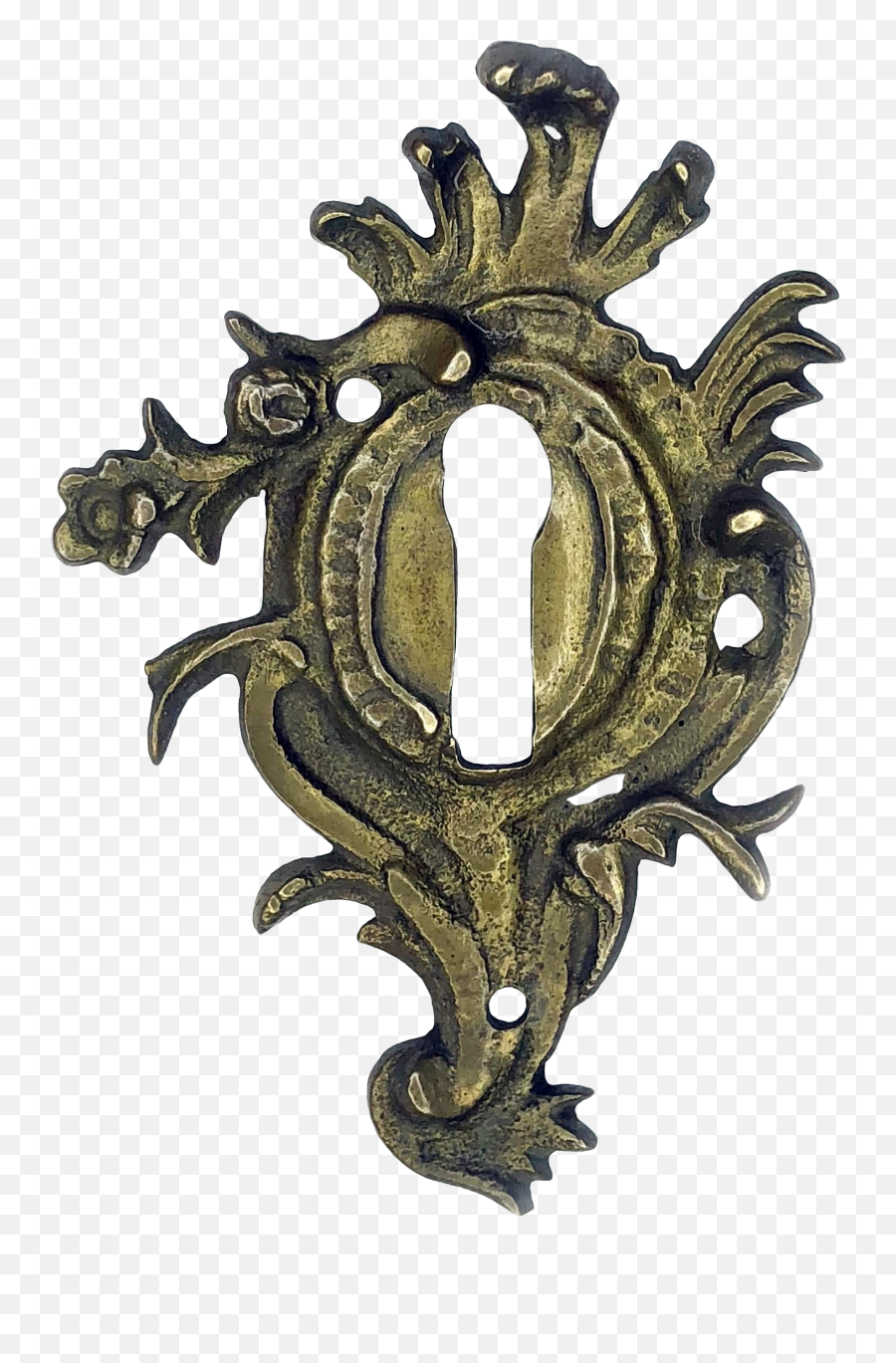 Antique French Victorian Ornate Brass Escutcheon Keyhole Cover - Emblem Png,Keyhole Png