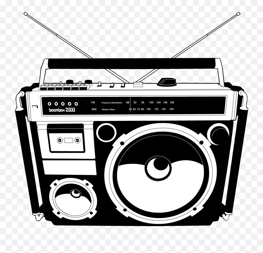 1980s Boombox Compact Cassette Clip Art - Vector Painted Radio Rap Png,Boombox Png