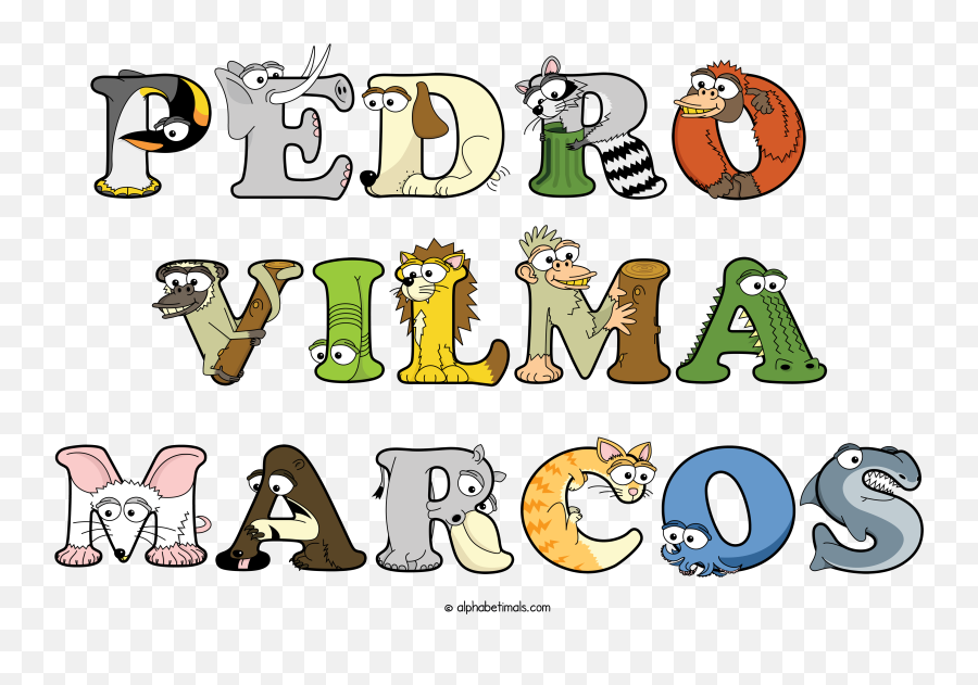 The Word Pedro Vilma Marcos Written In Cute Cartoon Animal - Animal Figure Png,Marcos Png