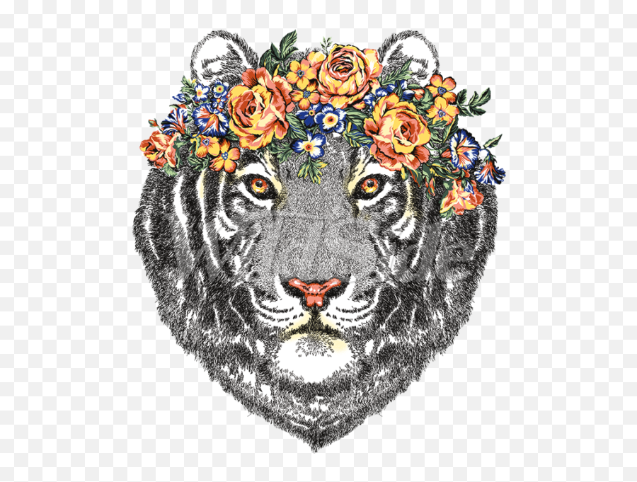 Tiger Head Png - Tiger Head With Flowers Illustration Tiger Head With Flowers,Head Png