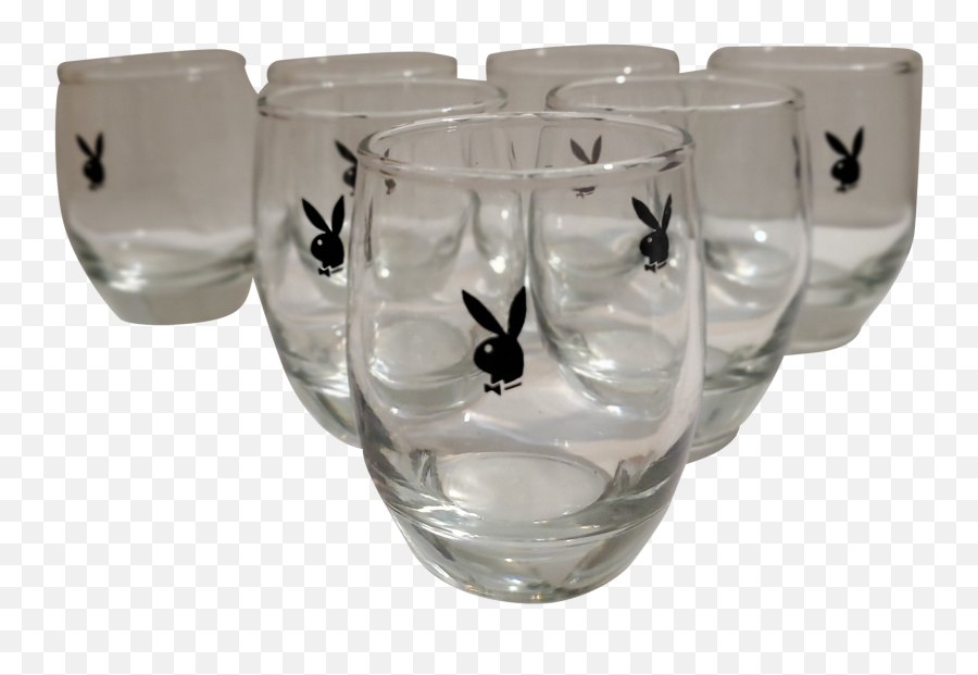 Mid - Century Modern Playboy Bunny Logo Drink Glasses Set Of 7 Playboy Rosa Png,Playboy Logo Png