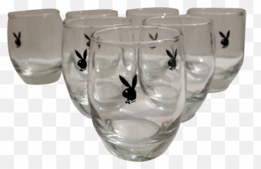 Mid - Century Modern Playboy Bunny Logo Drink Glasses Set of 7 Rosa png