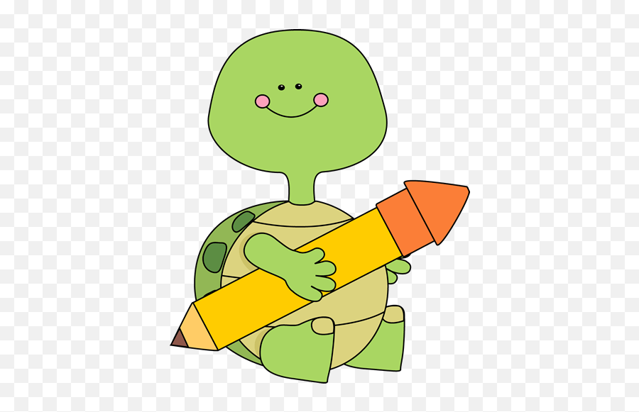 Png Cute Kids Writing Clipart - Turtle Holding Pencil,Writing Clipart Png