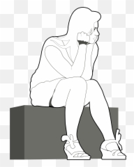 Drawing Of Lonely Sitting Girl Free Image - Girl Waiting Png