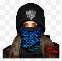 Mermaid Scales Fleece Lined Face Shield - Tidal Wave Masks png