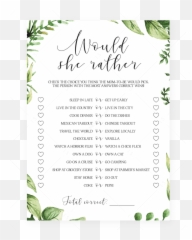 Watercolor Leaves Baby Shower Game Would She Rather Printable Png
