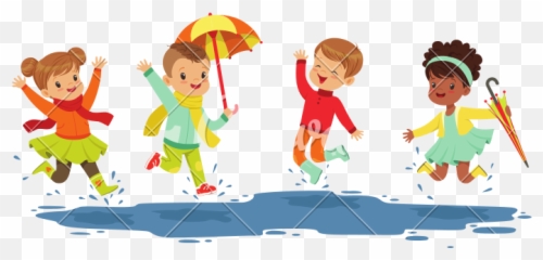 Png Cute Smiling Little Kids Jumping - Splashing In Puddles Cartoon